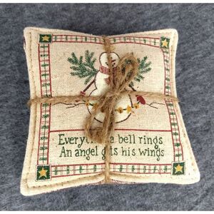 Alices Cottage Spiced Mug Mats Snowman ...An Angel Gets His Wings Plaid Back NWT